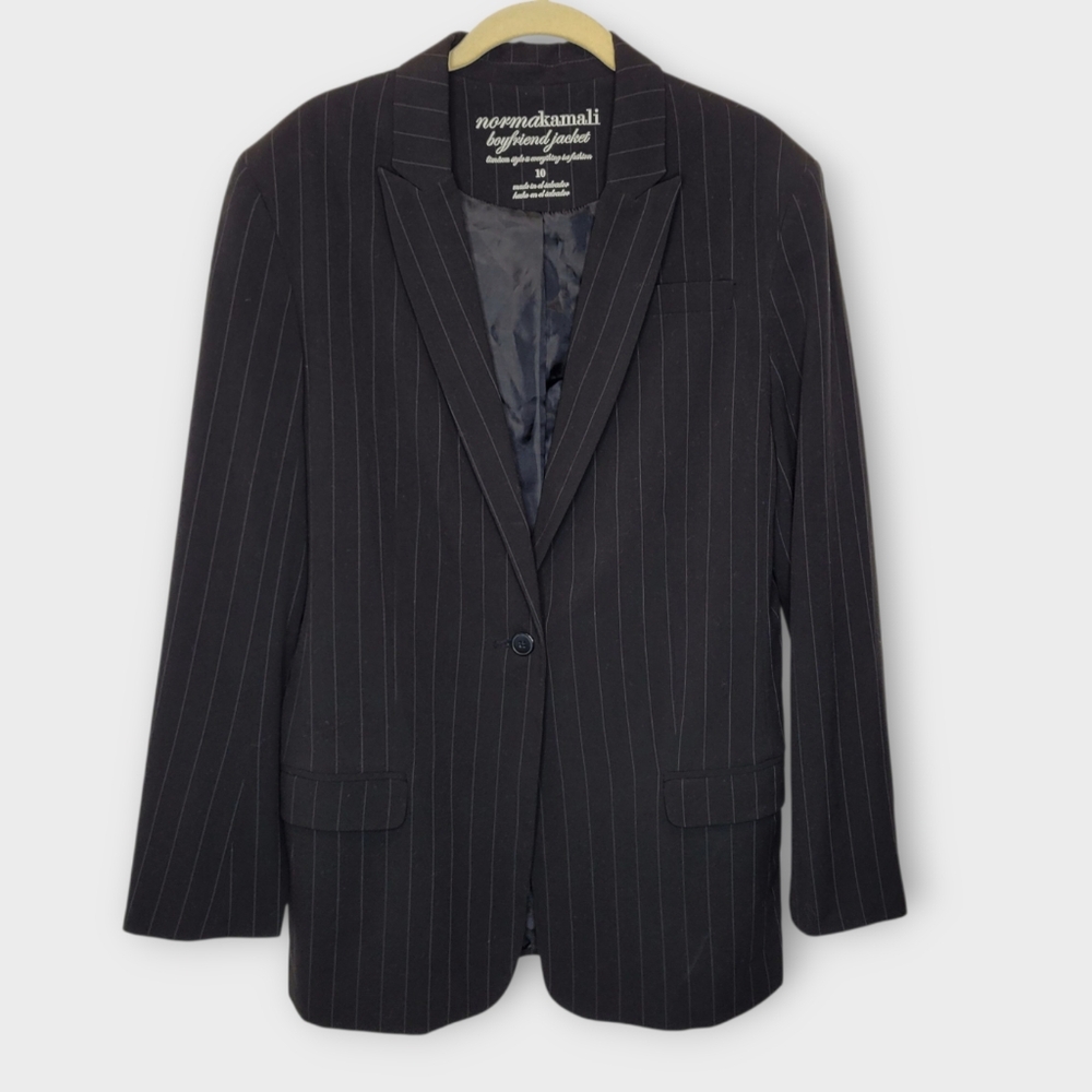 Norma Kamali Black Pinstripe Blazer - Picture 2 of 6